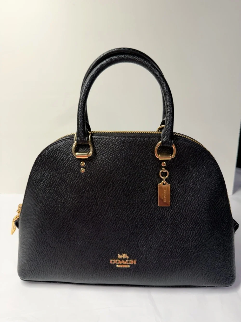 Coach Katy Satchel Black Crossgrain Leather Gold Zip Top Handle Bag NWOT